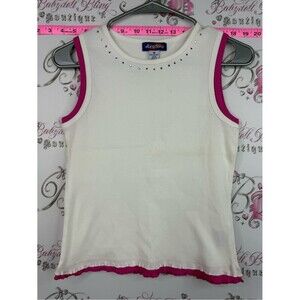 Vibrations tank top y2k white Tank Top with Pink Trim and Rhinestones